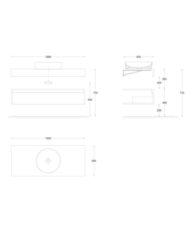 Plan coté meuble sous vasque ALONI LINA – 120 cm – Noir mat