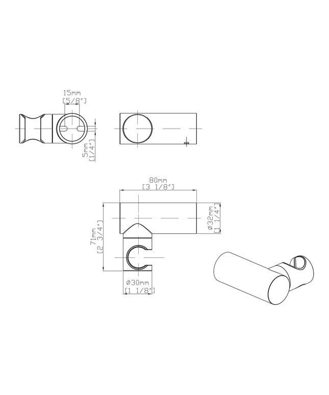 Maattekening UNIFORMA Kantelbare handdouchehouder - Opbouw - Gunmetal