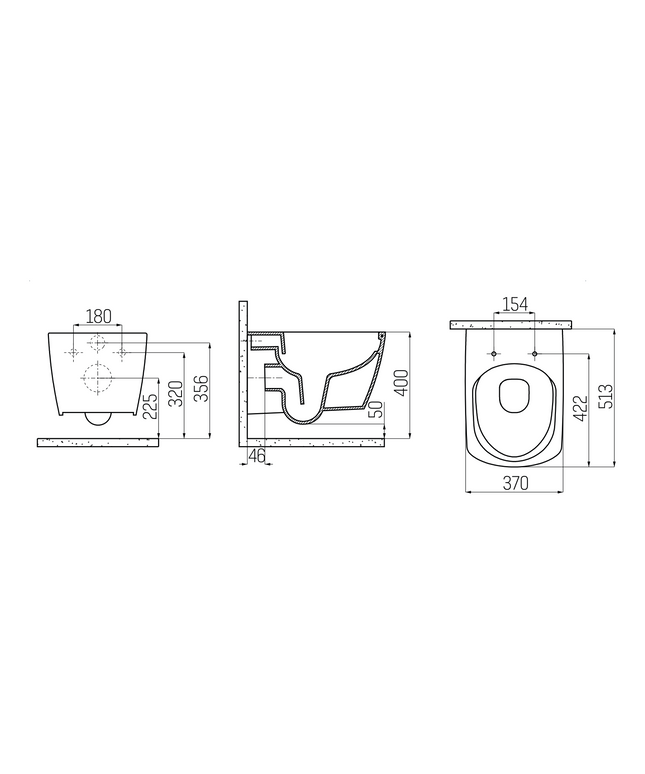Plan coté WC suspendu Creavit Elegant avec fonction bidet – sans bride – eau froide et chaude – blanc brillant