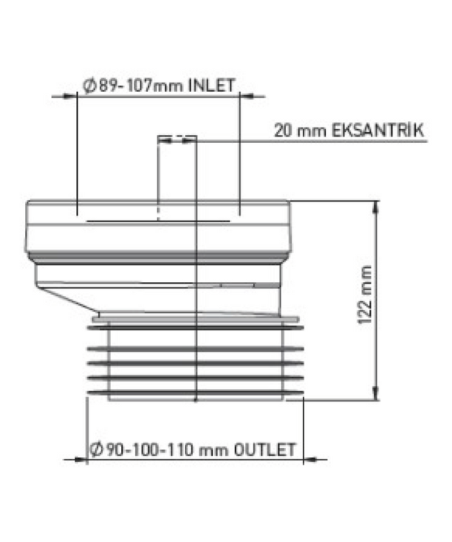 Maattekening ALONI WC afvoermanchet – Excentrisch – 2 cm