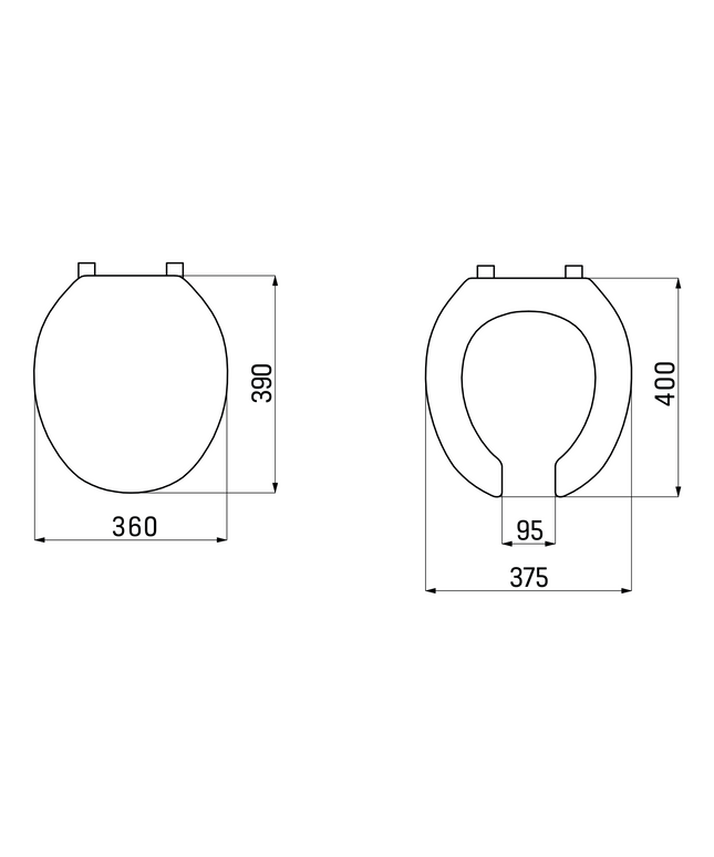 Maattekening Creavit wc-zitting voor mindervaliden – softclose – inox scharnieren