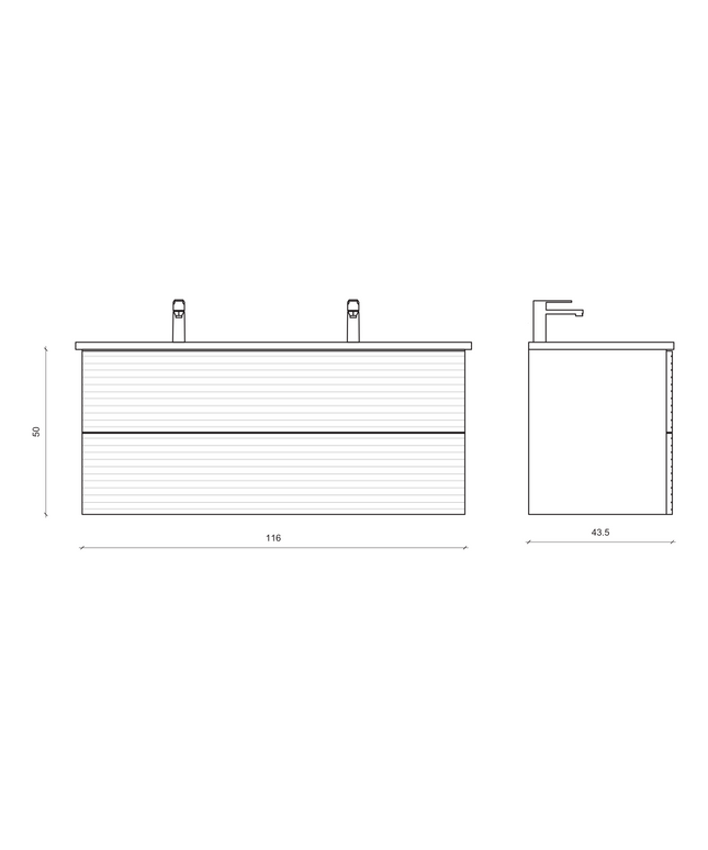Maattekening ALONI ELITE wastafelonderkast – 120 cm – Licht hout eiken – Softclose