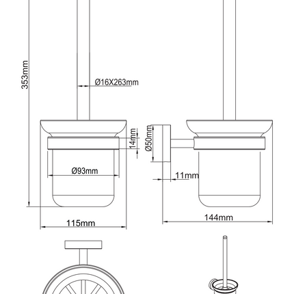 Maattekening Aloni toiletborstel met houder – gunmetal
