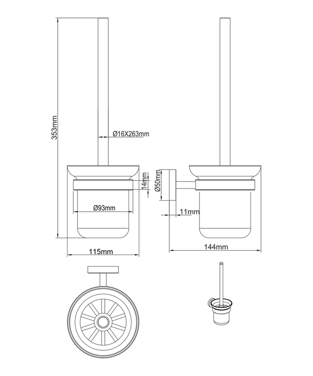 Maattekening Aloni toiletborstel met houder – gunmetal