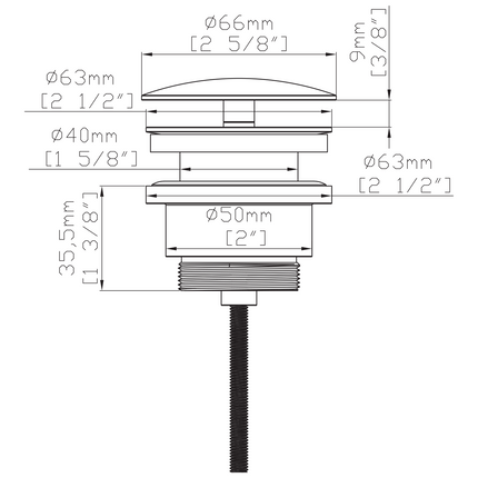 Maattekening UNIFORMA Afvoerplug altijd open - 66mm - Geborsteld bruin brons
