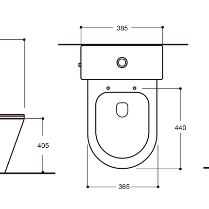 Maattekening ALONI Duoblok staand toilet - Back-to-wall - 385x815x630mm - Glanzend wit