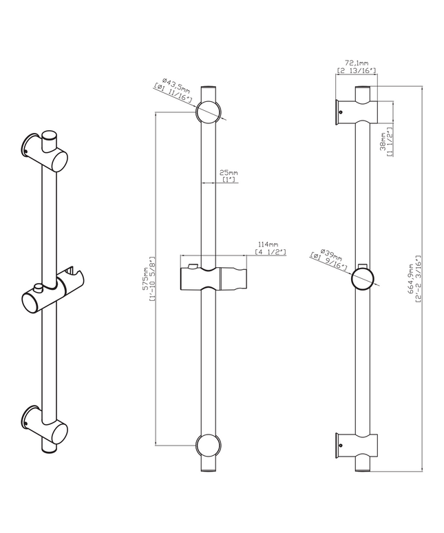 Maattekening UNIFORMA Glijstang - 665mm - Geborsteld bruin brons