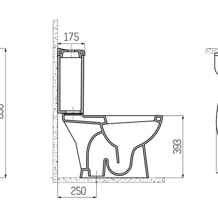 Maattekening Creavit Sedef staand toilet / vloertoilet – S-trap vloeruitlaat – wit