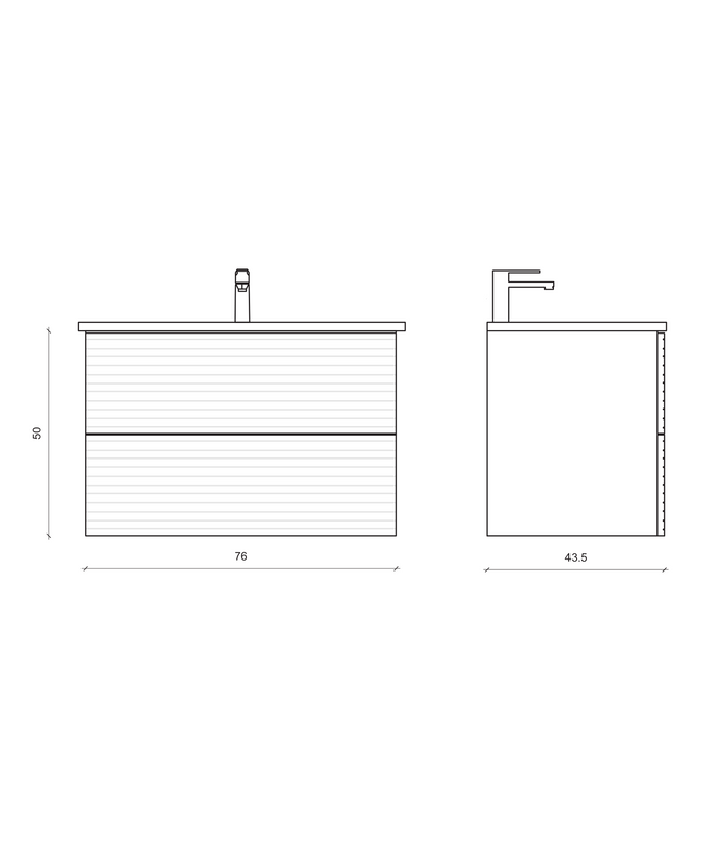Maattekening ALONI ELITE wastafelonderkast – 80 cm – Walnoot – Softclose