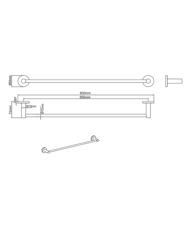 Maattekening Aloni handdoekhouder – 60 cm – geborsteld koper