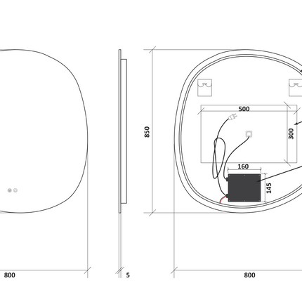 Plan coté miroir LED ALONI Pebble – forme organique – anti-buée – intensité réglable – 3000-6000K – 80x85 cm