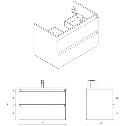 Plan coté meuble sous vasque ALONI SALLY – 80 cm – Blanc mat