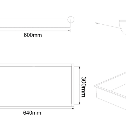 Maattekening ALONI inbouwnis – 30x60x10 cm – geborsteld koper