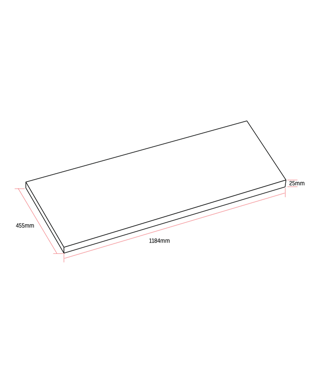 Maattekening ALONI Wastafelblad Sally XL - 118,4x2,5x45,5 cm - Zand