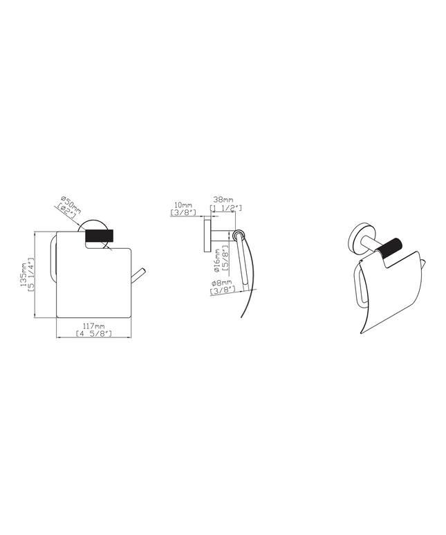 Maattekening Aloni Stria toiletrolhouder met klep – geborsteld goud (PVD)