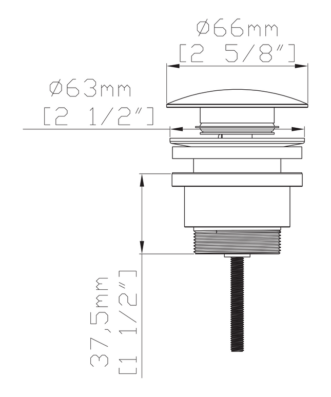 Maattekening UNIFORMA afvoerplug – Click Waste – Geborsteld goud (PVD)