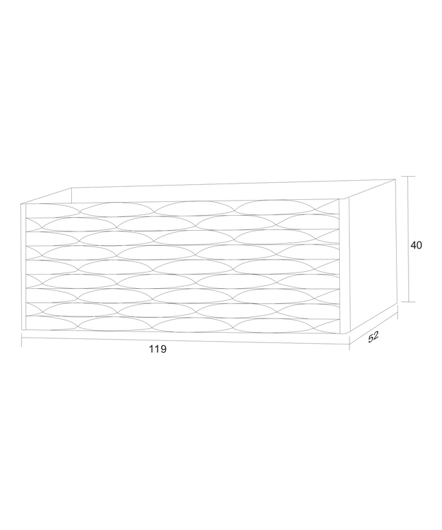 Maattekening MAGNOLIA wastafelonderkast – 119x40x52 cm – Licht eiken – Greeploos & softclose