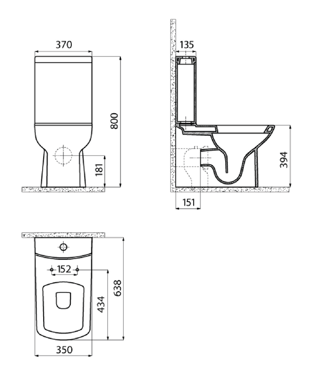 Maattekening Creavit Lara keramisch toiletreservoir – wit