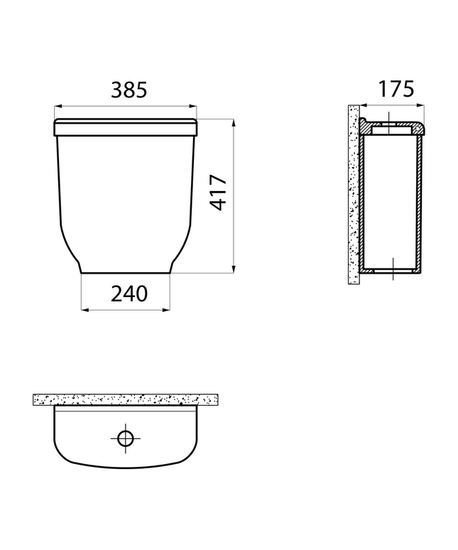 Maattekening Creavit Sedef keramisch toiletreservoir – wit