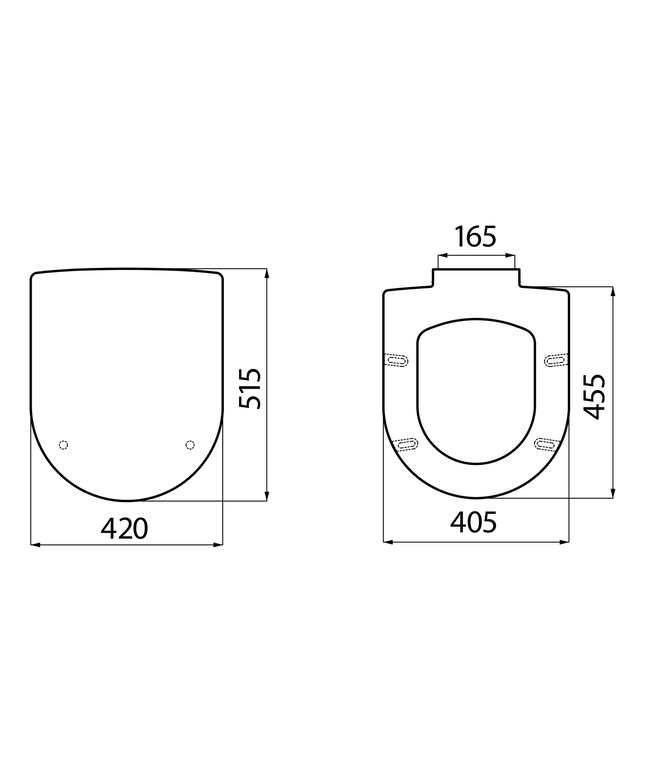 Maattekening Creavit Flat Grande wc-zitting – softclose – inox scharnieren – wit