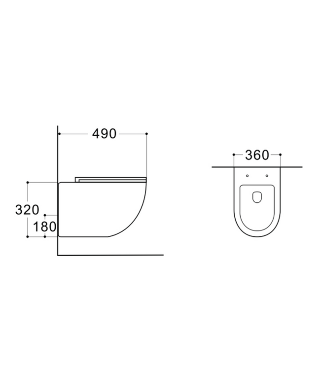 Plan coté WC suspendu Creavit Darlo avec fonction bidet – sans bride – eau froide & chaude – compact 49 cm – blanc brillant