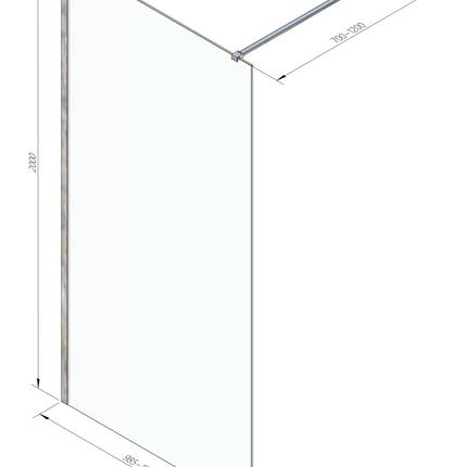 Maattekening ALONI Eco Inloopdouche - 1000x2000mm - Chroom - Helder glas