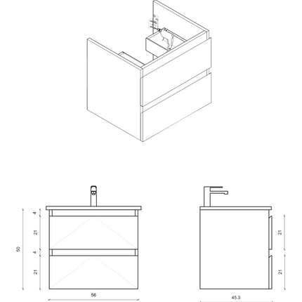 Plan coté meuble sous vasque ALONI SALLY – 60 cm – Blanc mat