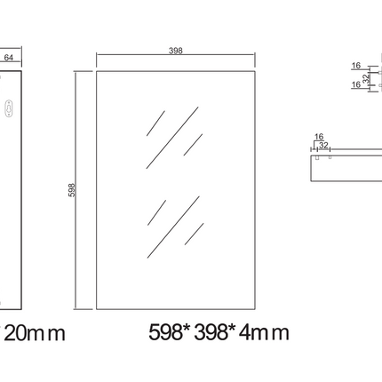 Plan coté ALONI MIKARO miroir de salle de bain – avec cadre – 40x60x1,9 cm – Chêne clair