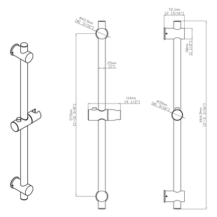 Maattekening UNIFORMA Doucheglijstang - 66 cm - Geborsteld goud