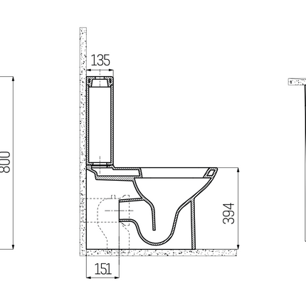 Maattekening Creavit Lara staand toilet / vloertoilet – muur/onder-uitgang – wit