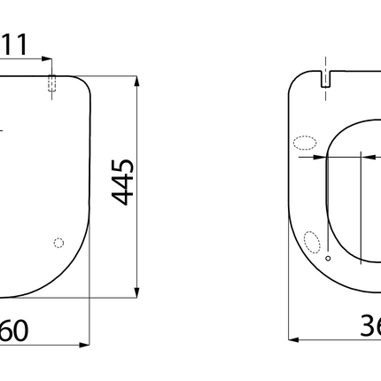Maattekening CREAVIT Nora Toiletbril - D-model Slim Design Soft Close - Glanzend wit