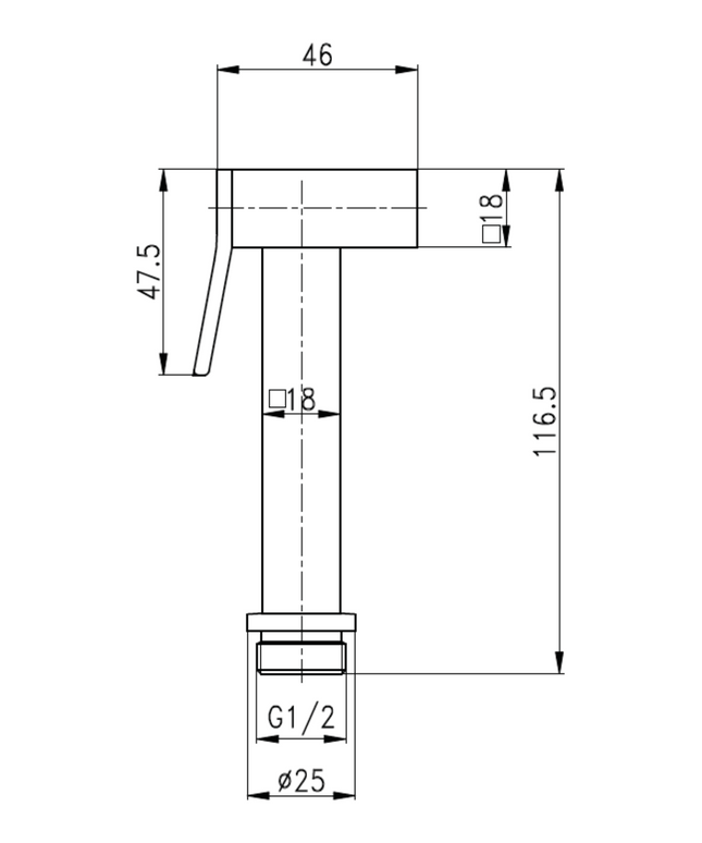 Maattekening ALONI Design set WC-(bidet) sproeier vierkant – chroom
