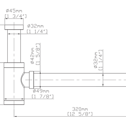 Maattekening UNIFORMA Sifon voor wastafel en fontein - 32mm muurbuis - Geborsteld bruin brons