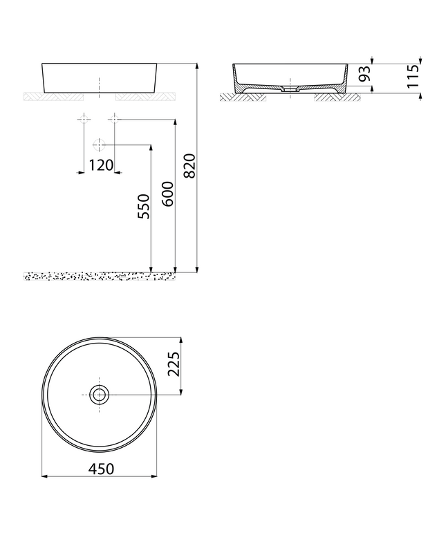 Maattekening Creavit Loop Opbouw Waskom – 45 cm – Berry