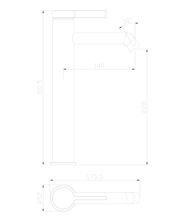 Maattekening ALONI Arch wastafelmengkraan hoog – Chroom