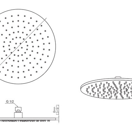 Maattekening UNIFORMA Hoofddouche - Rond - 30 cm - Gunmetal