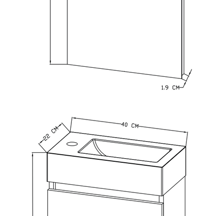 Maattekening Aloni Zyro toiletmeubelset – 40,5x22,5 cm – licht eiken