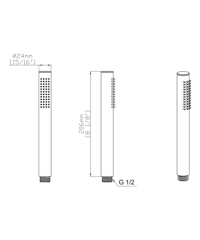 Maattekening UNIFORMA Handdouche Rond - 1 Stand - 21 cm - Chroom