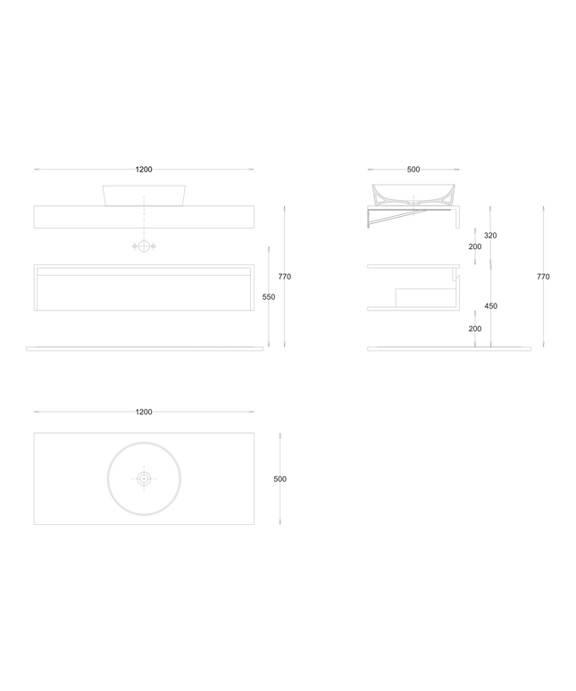 Maattekening ALONI LINA wastafelonderkast – 120 cm – Mat wit