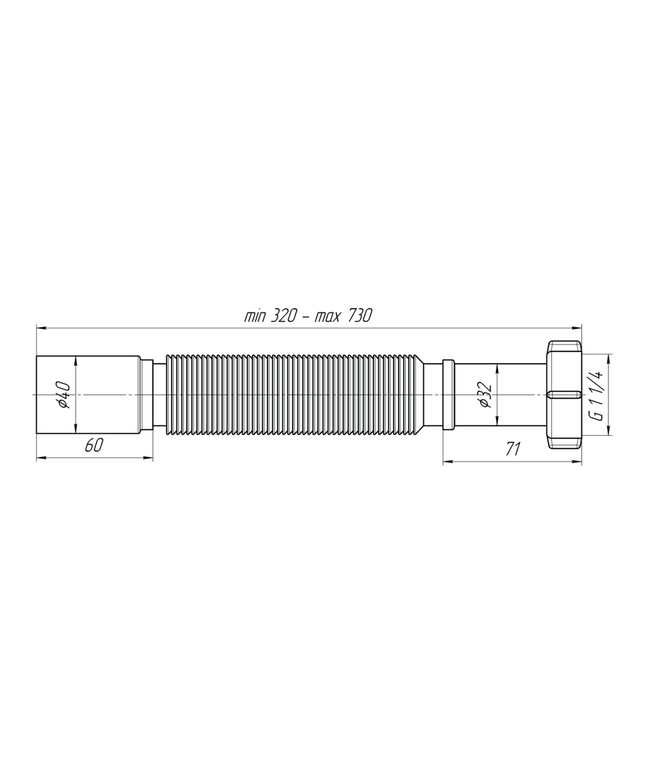Maattekening ALONI flexibele afvoerslang – 6/4’’ – Ø40 cm