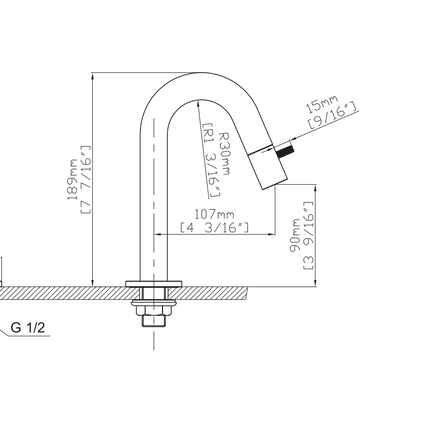 Maattekening STRIA Koudwaterkraan - Gebogen uitloop - Geborsteld bruin brons