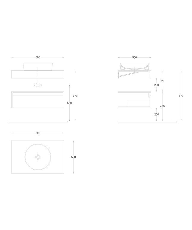 Plan coté meuble sous vasque ALONI LINA – 80 cm – Noir mat