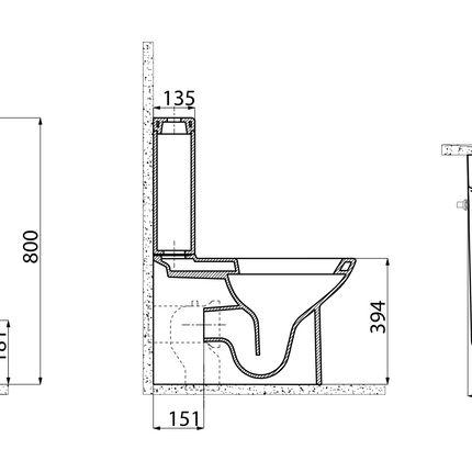 Maattekening Creavit Lara staand toilet / vloertoilet met sproeier (bidet) – koudwaterkraan – wit