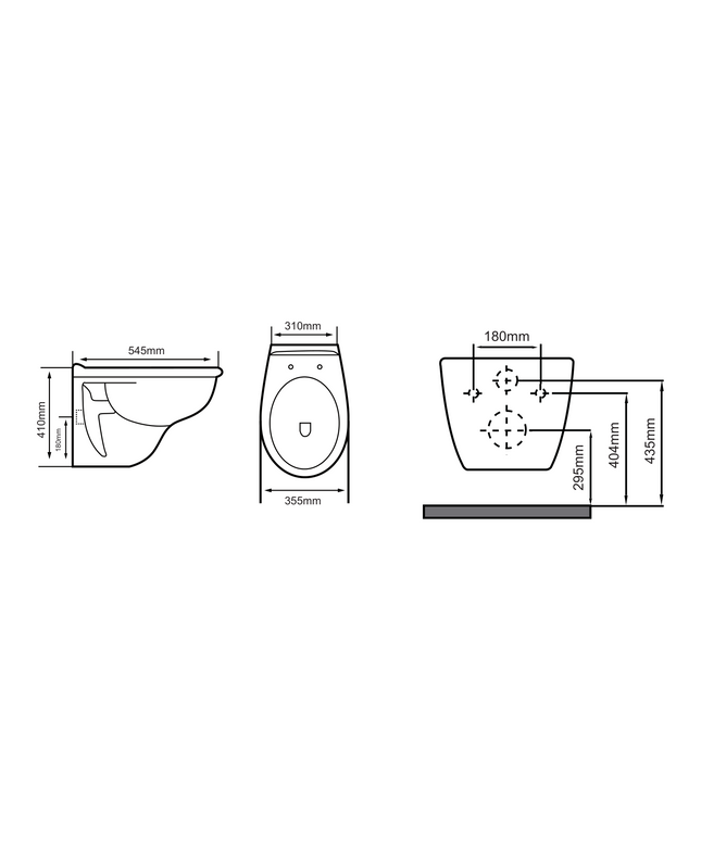Maattekening Aloni Pro hangtoilet / ophang WC – randloos – met zitting – thermoplast (PP) – glanzend wit