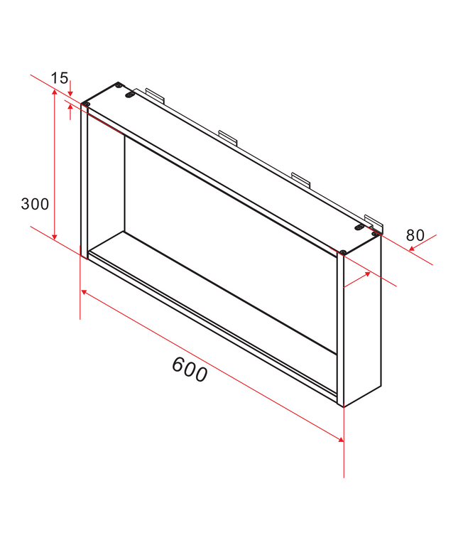 Maattekening ALONI opbouwnis voor douchewand – 60x30x8 cm – geborsteld koper – met 4 handdoekhaken