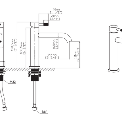 Maattekening STRIA Wastafelmengkraan - Cold Start - Geborsteld bruin brons