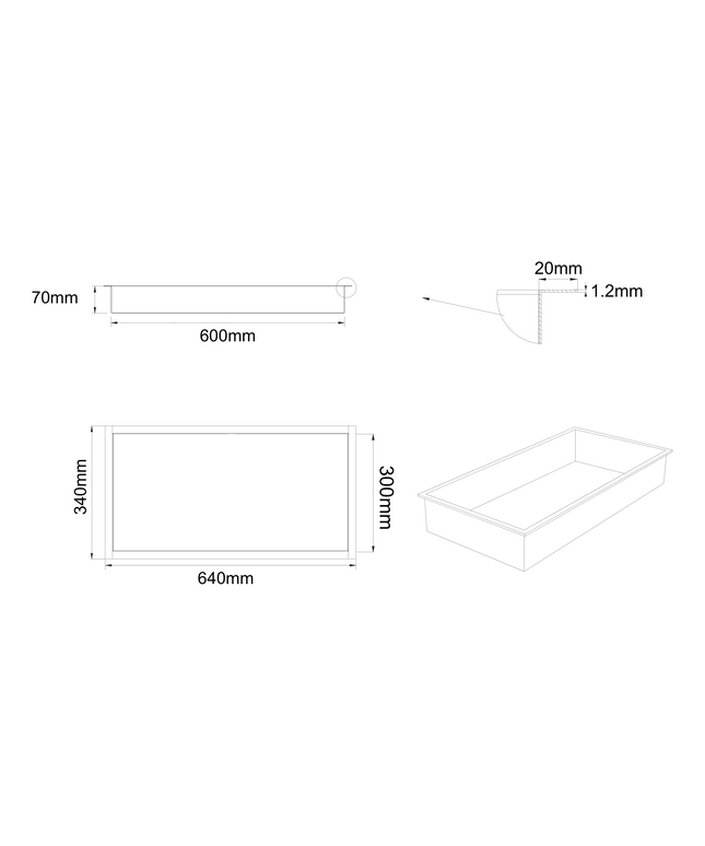 Maattekening ALONI inbouwnis – 30x60x7 cm – geborsteld goud
