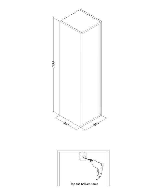 Maattekening ALONI Sally XL Kolomkast - 1 deur greeploos softclose - 35x135x35cm - Zand