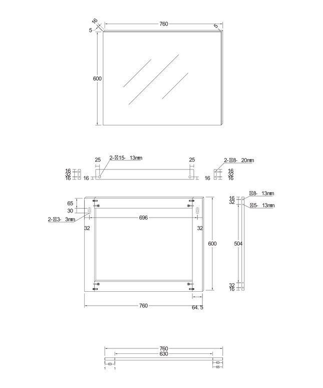 Plan côté miroir ALONI HAYAT – 76x60 cm – Blanc brillant