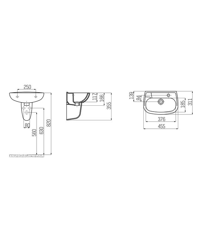 Maattekening CREAVIT Fontein – 45x30 cm – Wit – Met Kraangat